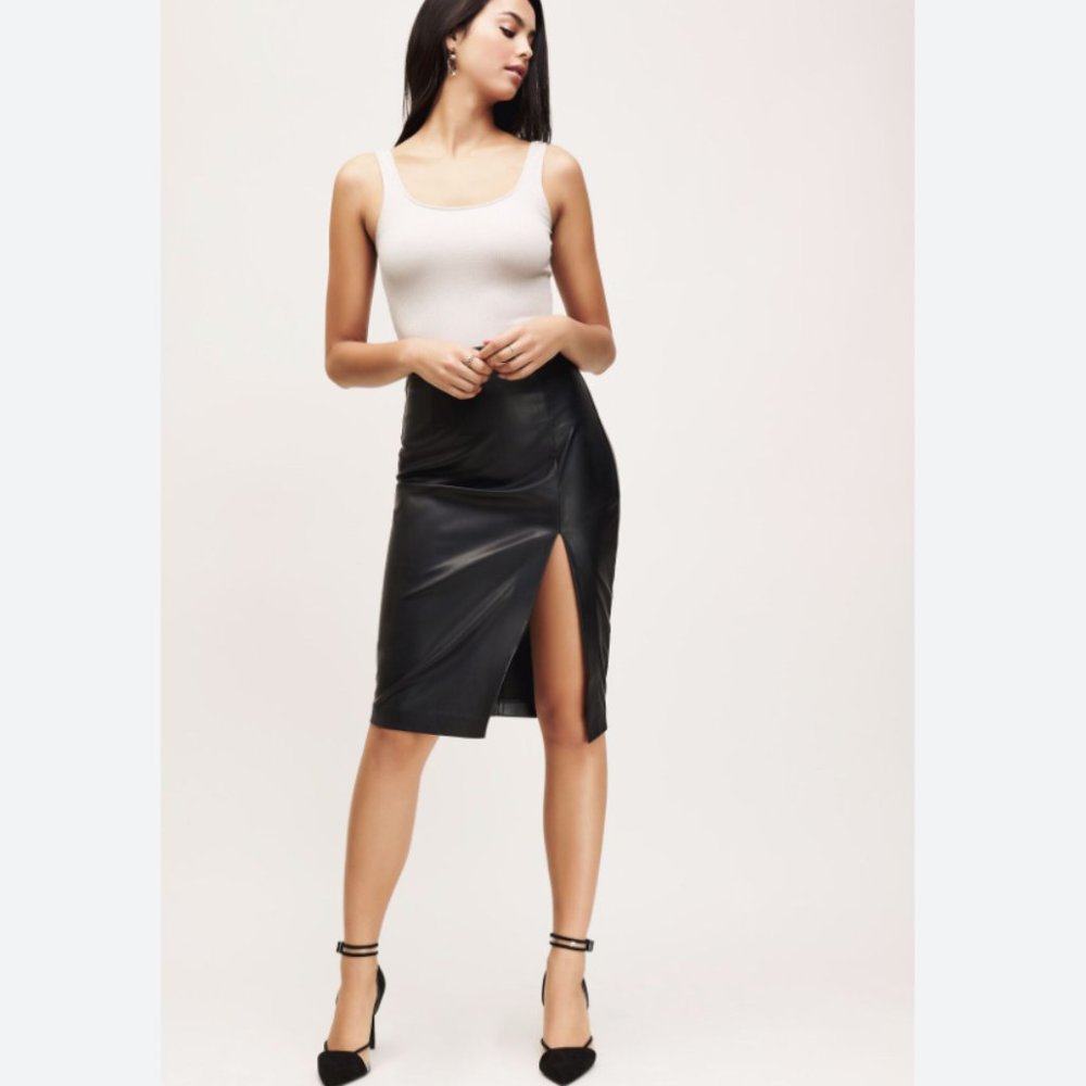*Dynamite Black Leather Midi Skirt